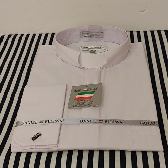 DANIEL ELLISSA WHITE CLERGY SHIRT, WHITE TAB, WITH FRENCH CUFFS. - Picture 2 of 4